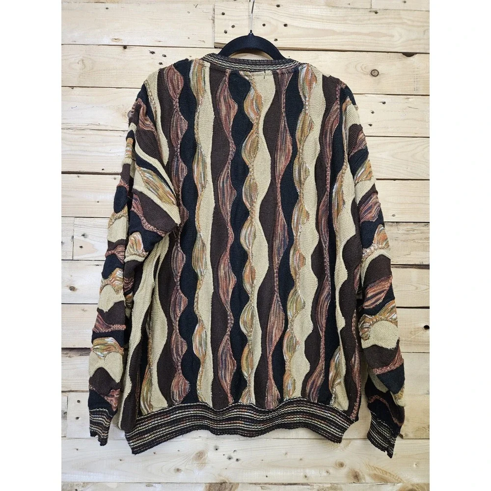 Vintage Protege Men's Sweater Size XL Textured 3D Knit Brown USA 90's Neutral